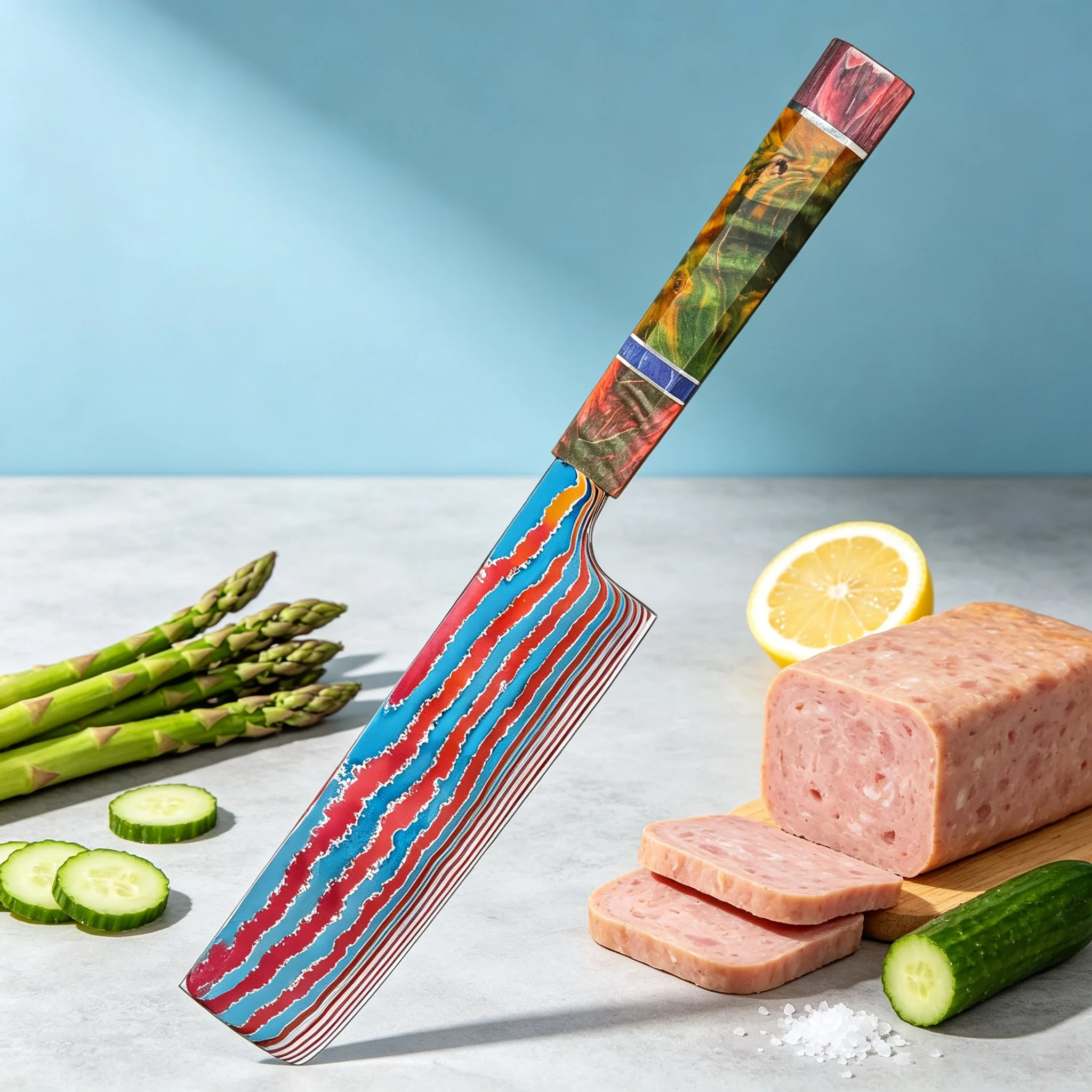 Damascus Steel Titanium 80 Layer Chef Knife Fruit Vegetable Meat Fish Slicing Knifes Cleaver Cooking Tools Kitchen Essentials