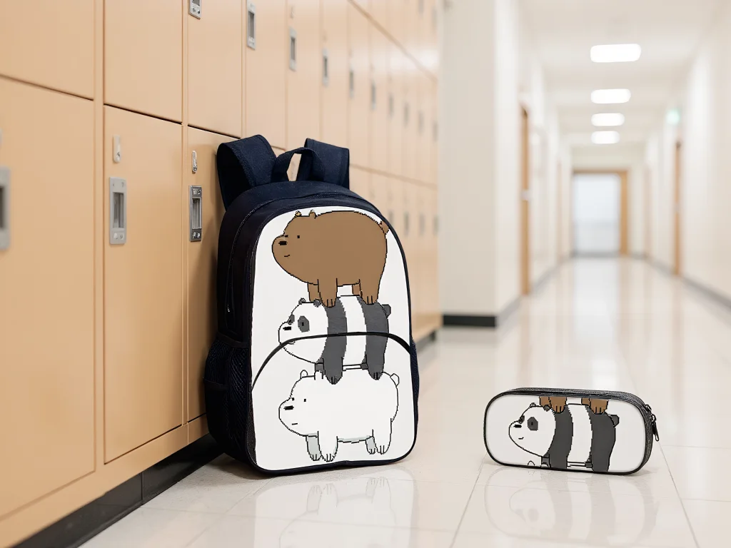 

We Bare Bears Fashion Unisex Boy Girl Backpack with Pencil Case 2 in 1 Set-Large Capacity Rucksack for Kid