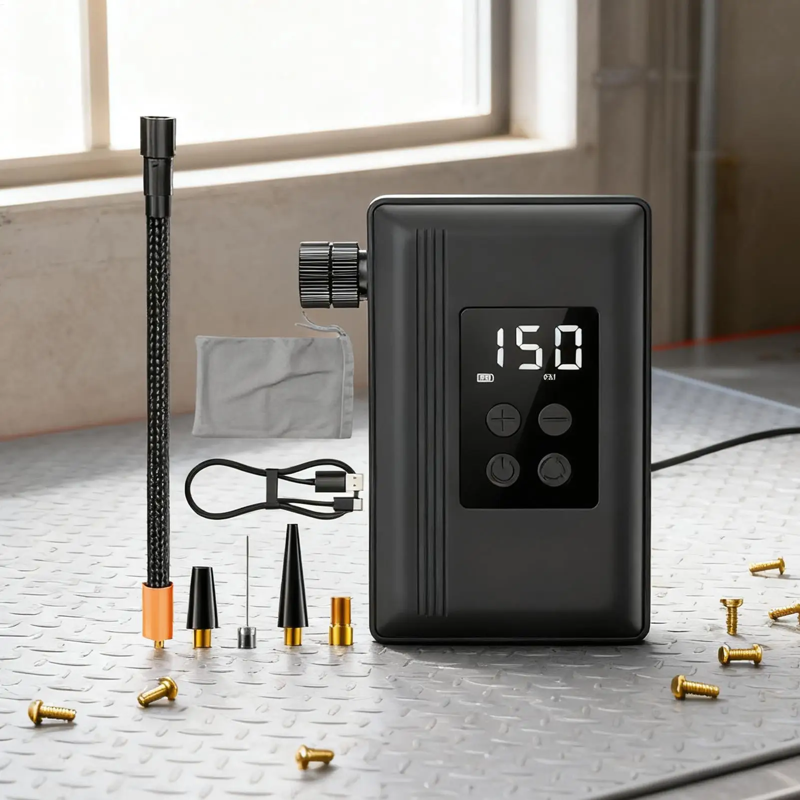 Pompa Udara Elektrik Mati Otomatis Dapat Diisi Ulang Dengan Pengukur Tekanan Pompa Sepeda Portabel Inflator Ban Elektrik Untuk Bersepeda Jalan Raya Dan Gunung