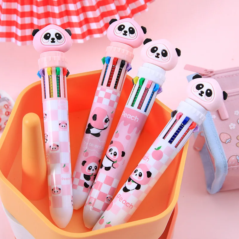 

CHEN LIN 2Pcs Cute Panda Ballpoint Pen Creative Ten Colors Press Ball Pen Student Writing Gel Pens School Stationery Supplies