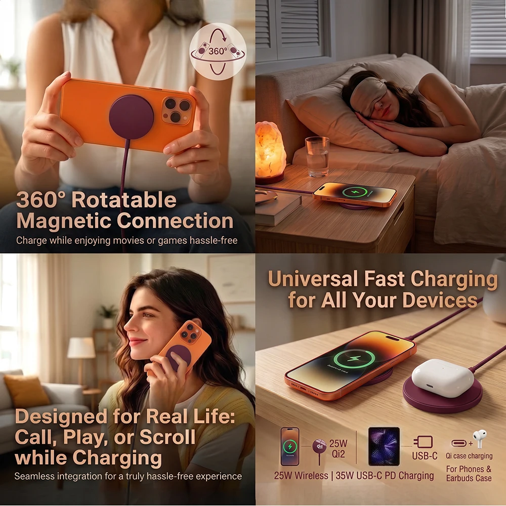 Qi2.2 25W Magnetisches Kabelloses Ladegerät für MagSafe-Ladestation für iPhone 18 17 16 15 14 13 12 AirPods Typ-C Tragbares Ladegerät – Detail 9