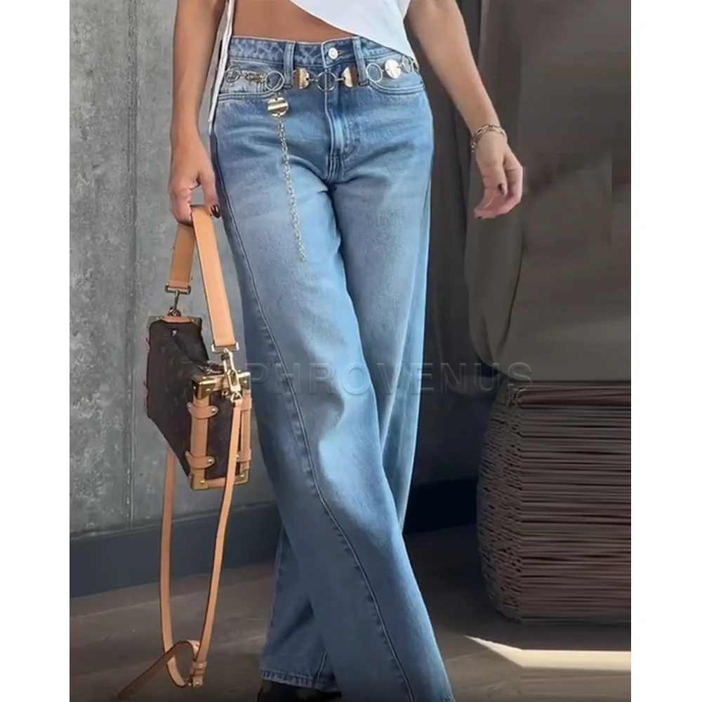 Women's Straight Leg Jeans High Waist Loose Casual Denim Pants Trousers with Pocket Streetwear Classic Blue Stretch Plus Size