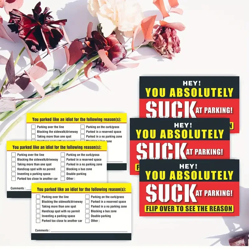50pcs Bad Parking Cards You Absolutely Suck At Parking Cards Bad Parking Cards Parked Violation Tickets Funny Hilarious Prank