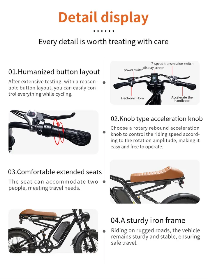 Long-Range 750W Off-Road E-Bike with 20x4" Fat Tires, 48V 15.6Ah Removable Battery. 50km Range, 43km/h Top Speed, Dual Comfort Seats, Front Suspension, Shimano 7-Speed. 3 Riding Modes, IPX4 Waterproof. Fast US Shipping image 11