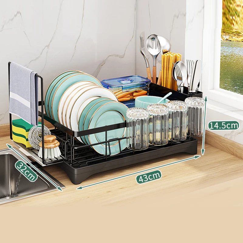 

High Quality 2-Tier Kitchen Storage Rack Black Dish Dry Sink Cutlery Tableware Utensil Drainer Holder Home Use