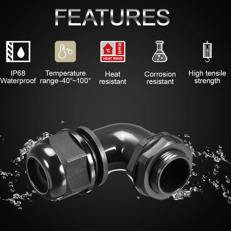 Choice Waterproof IP68 90 Degree Cable Gland M12 M16 M20 M25 M32 Joint Adjustable Locknut Cord Connectors Nylon Joints w Gaskets
