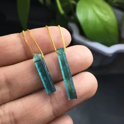 1 Pc Fengbaowu Natural Raw Transparent Blue Tourmaline Necklace Pendant 925 Sterling Silver Reiki Healing Stone Jewelry Gift