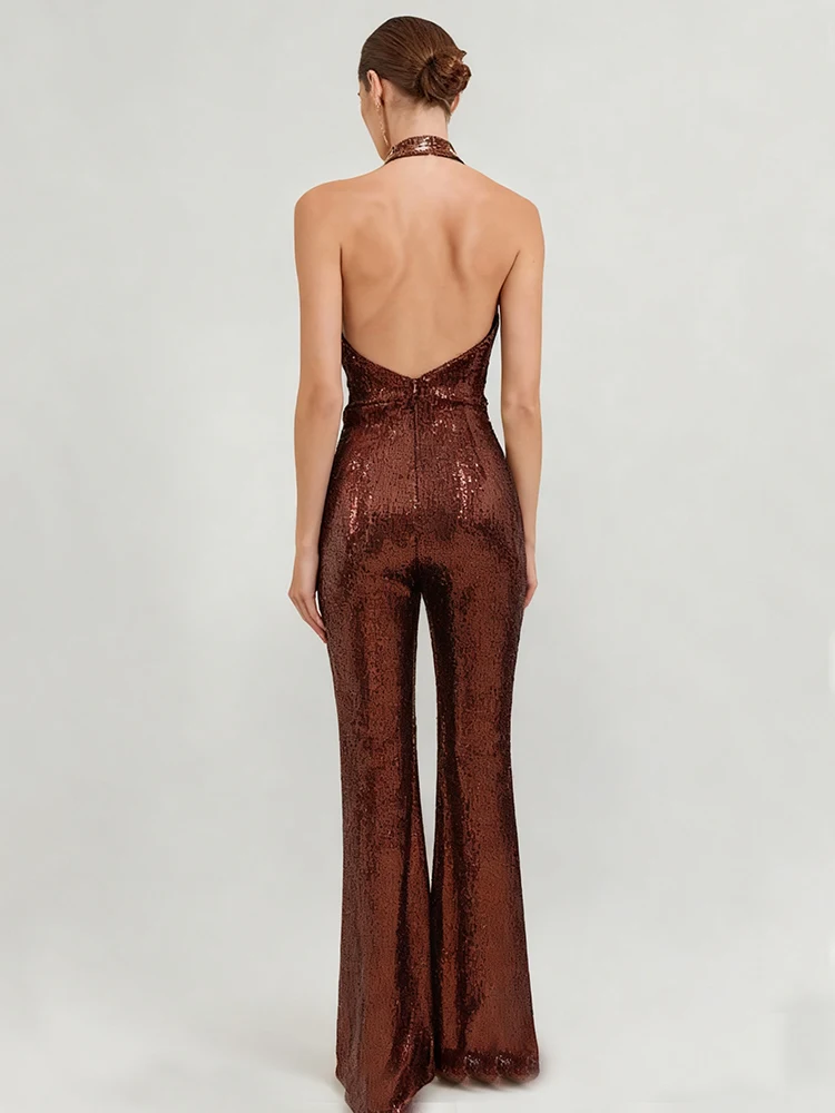 جديد 2025 جمبسوت نسائي مثير بفتحة رقبة على شكل V عميقة موضة صيفية أنيقة بدون أكمام بخصر عالٍ للحفلات في الشارع ثوب فضفاض مستقيم #2