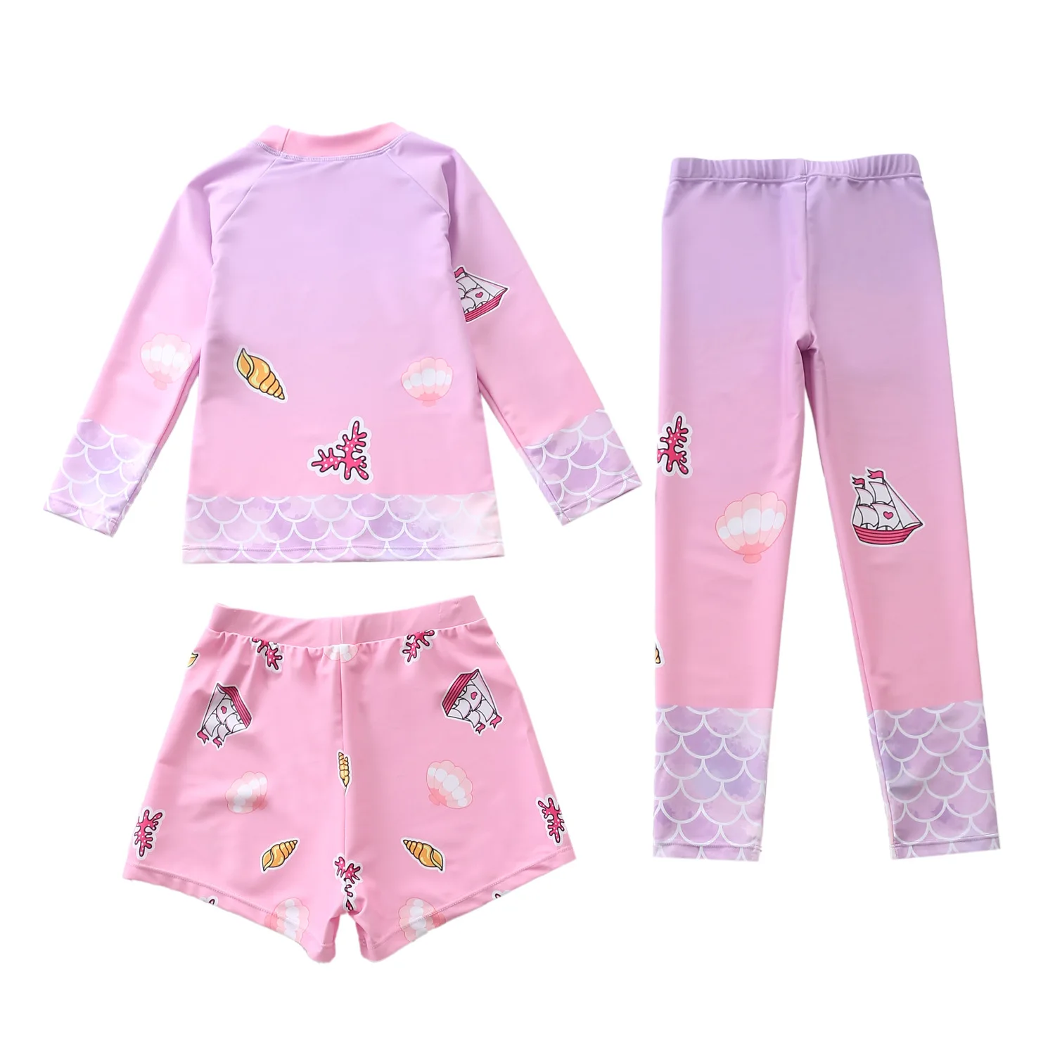 HappyFlute New Baby Girl Unicorn& Mermaid Girls Swimwear 3Piece Set Long Sleeve Sun Protection Children Swimming Suit