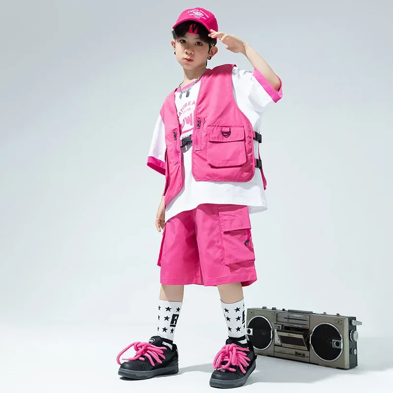 Kid Street Dance Performance Costume Summer Girl Dopamine Jazz Dance Trendy Personality Vest +T-shirt+Shorts Hip-hop Suit