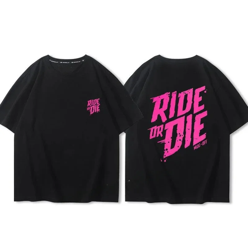 Ride Or Die Letter Print Cotton T Shirt Fashion Brand Short Sleeve Tops Man Women Summer 2023 New Cool Tees Loose Men's Clothing