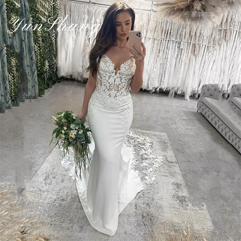 

Yunshang Luxury Mermaid Wedding Dresses Women 2024 Sweetheart Open Back Lace Bridal Gown Sweep Train Long Vestidos De Novia2024