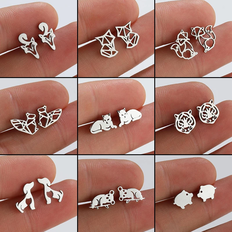 نيو القوطية الفولاذ المقاوم للصدأ الثعلب القرط النساء لطيف خنزير كوالا الأذن مجوهرات الفتيات حفلة عيد ميلاد الحيوان أقراط الهدايا اكسسوارات