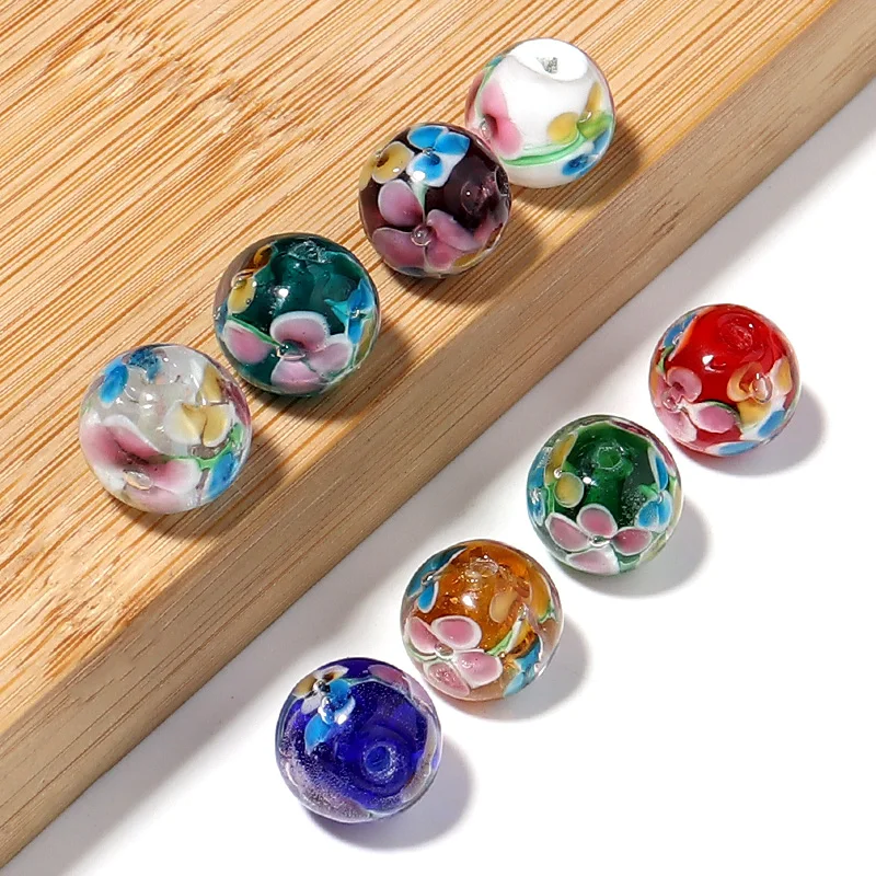 10pcs/lot Multiple Colors Flower Lampwork Beads Round Spacer Beads  For Diy Jewelry Making Bracelet Necklace Accessories