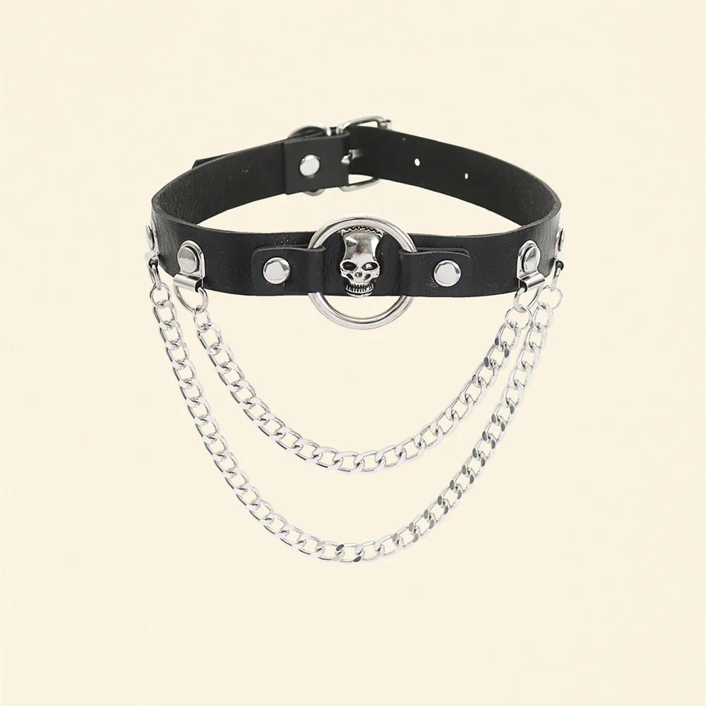 Punk Harajuku Dark Rock and roll Simple Night club Individuality Hip hop Cortex Choker Skull Chain Pendant Collarbone chain
