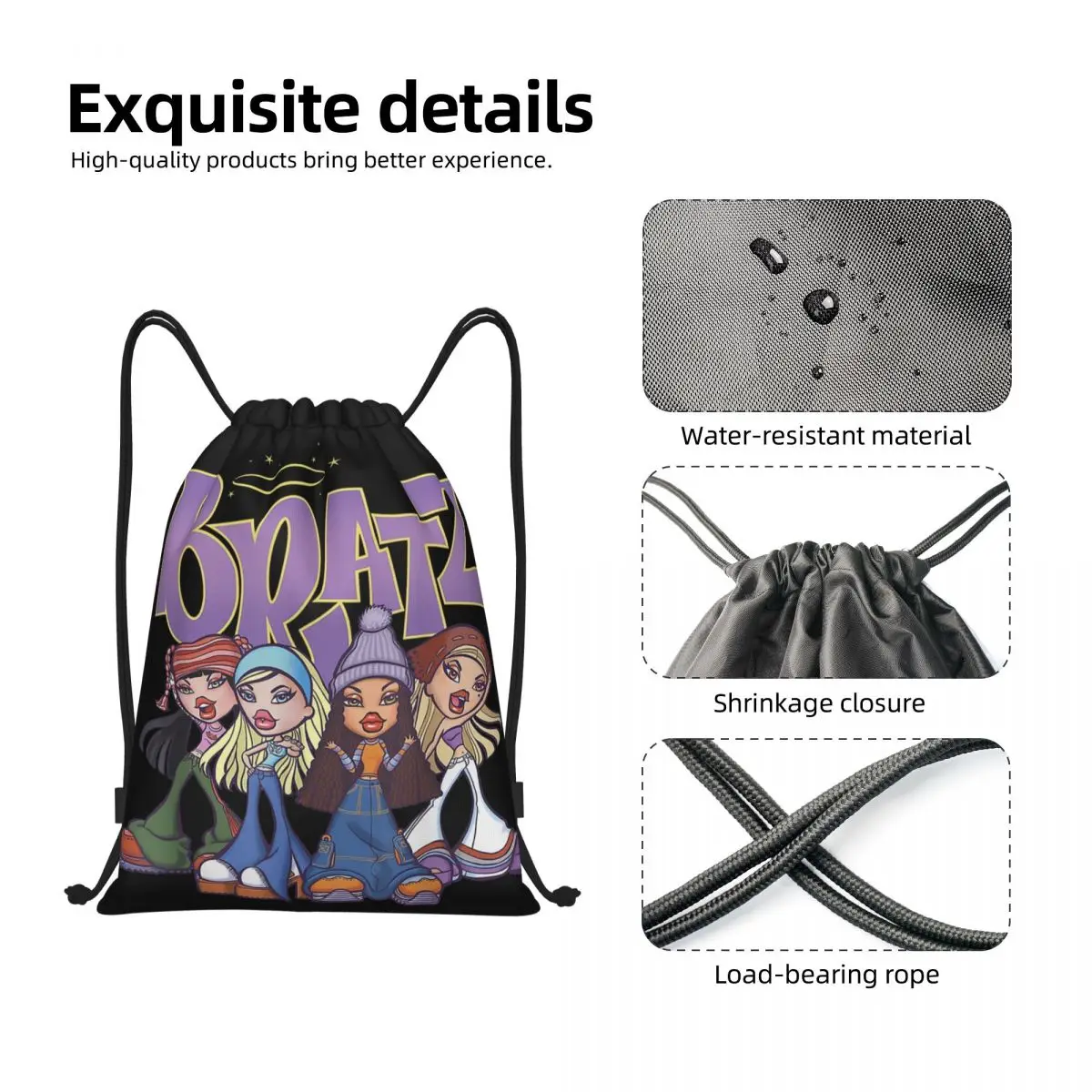 Zaino personalizzato con coulisse per bambola Bratz donna uomo palestra Sport Sackpack pieghevole Cartoon Tv Movie Shopping Bag Sack