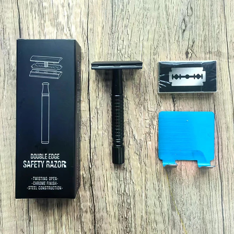 ماكينة حلاقة كلاسيكية للرجال لإزالة الشعر الخفيف ماكينة حلاقة بحافة مزدوجة من الفولاذ المقاوم للصدأ مع صندوق واحد شفرات حلاقة بحافة مزدوجة