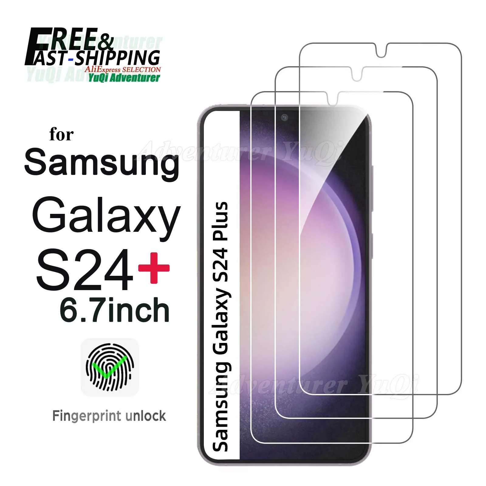 

Screen Protector For Samsung Galaxy S24 Plus 6.7 inch Tempered Glass HD Crystal 9H High Aluminum Fingerprint Unlock