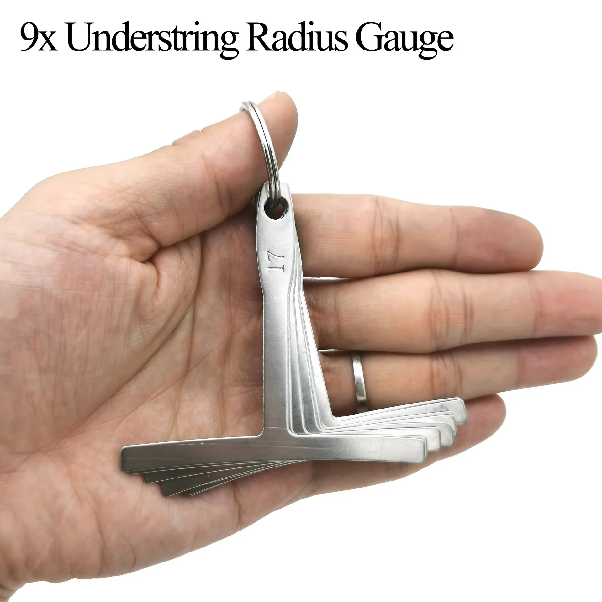 9pcs Guitar String Radius Gauge Set Metal Curvature Measuring Tool Setup String Height Adjustment Luthier Repair Tool Keychain