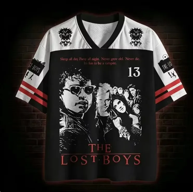 2026 Halloween Lost Boys Vampire Worship Movie Skull Pattern V-neck Short Sleeve Neutral Gothic Street T-shirt