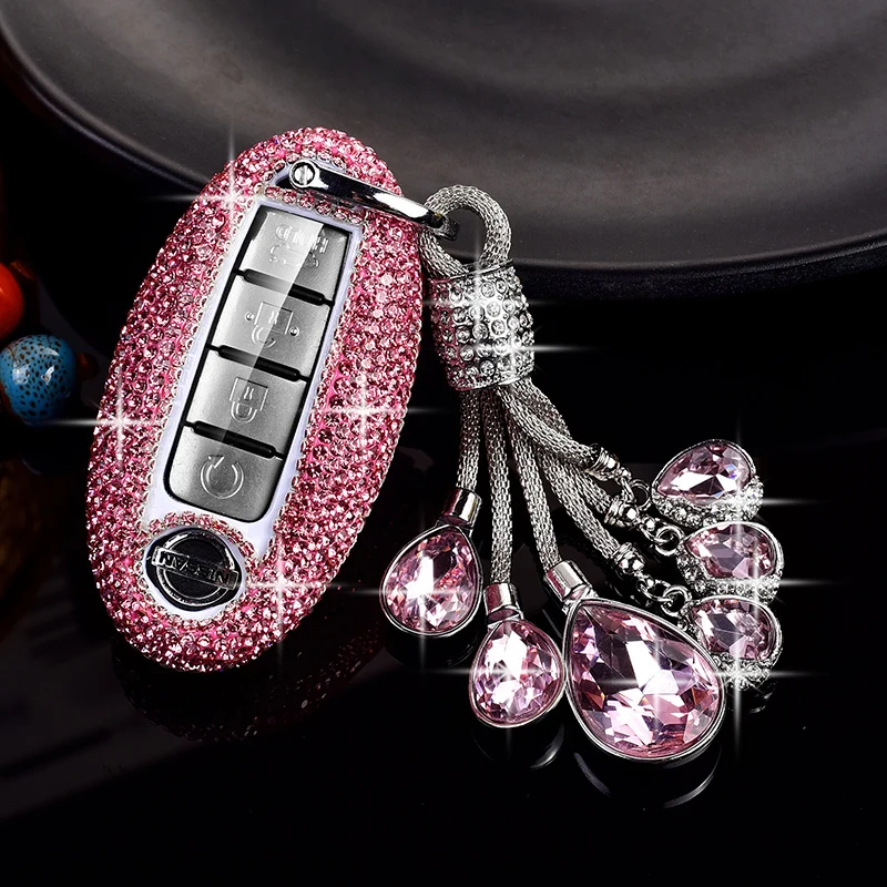 Fashion Luxury Women's Sparkling Rhinestone for Nissan Car Key fob Cover Sentra Leaf Rogue Sunny Versa Patrol x-trail Qashqai Ti