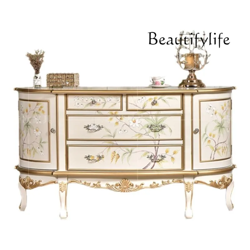 

American rural painted entrance door porch cabinet solid wood European retro locker semi-circular decorative cabinet