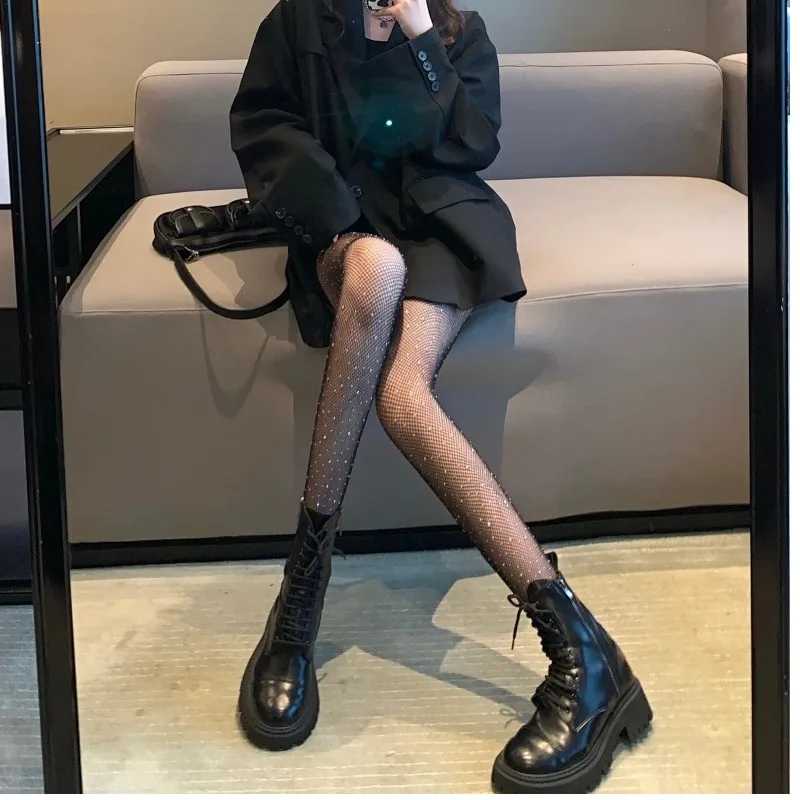 Sexy Hollow out Thin Women's Tights Base Layer Tight Fit Leggings Spring Autumn Diamond Heat Transfer Long Pants Slimming
