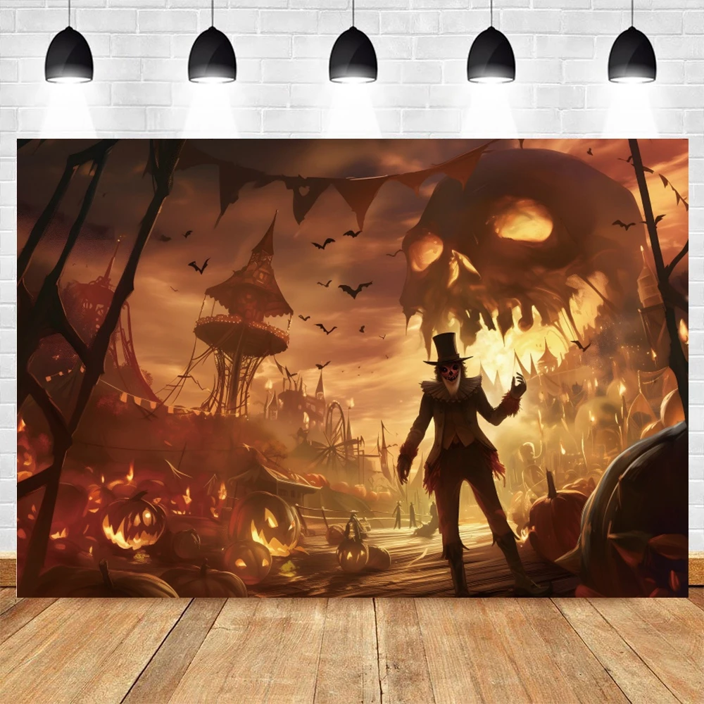 هالوين السيرك الرعب مهرج خلفية الجمجمة دُولابٌ دَوّار في الهواء الطلق ليلة حفلة التصوير خلفية ديكور راية استوديو الصور