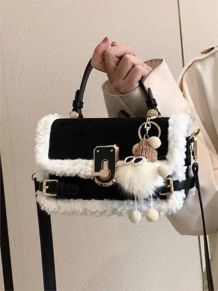 Bloom Vintage Bown Messenger Wallet Women Lamb Handle Chic Square Purse Female Fashion Casual Y2k Hand Bag Bolso Mujer