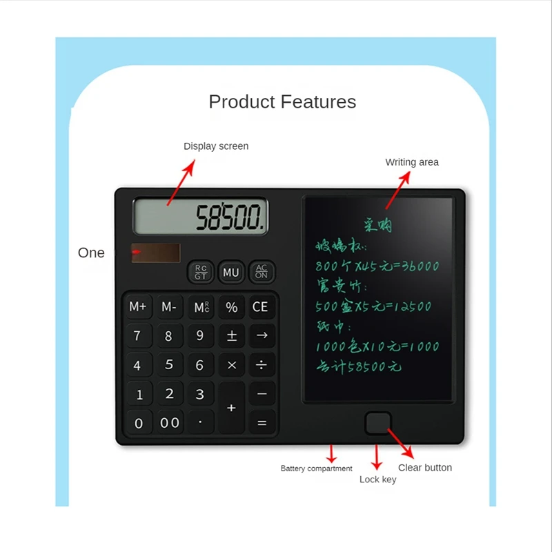 12-Digit Display Desktop Calculators Pocket Calculator With Erasable Wiriting Pad For Student For School Black