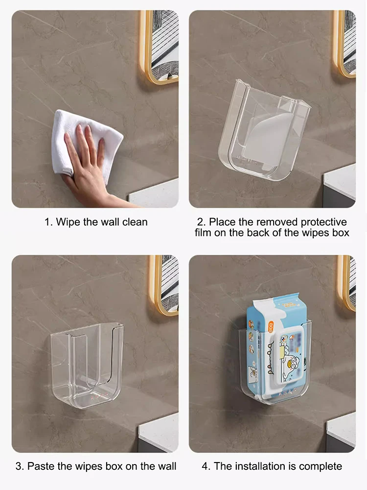 Wandmontierter Feuchttücher-Spender Selbstklebender Halter Küche Bad Toilettenpapier-Box - Aufbewahrungsorganizer für Zuhause – Detail 1