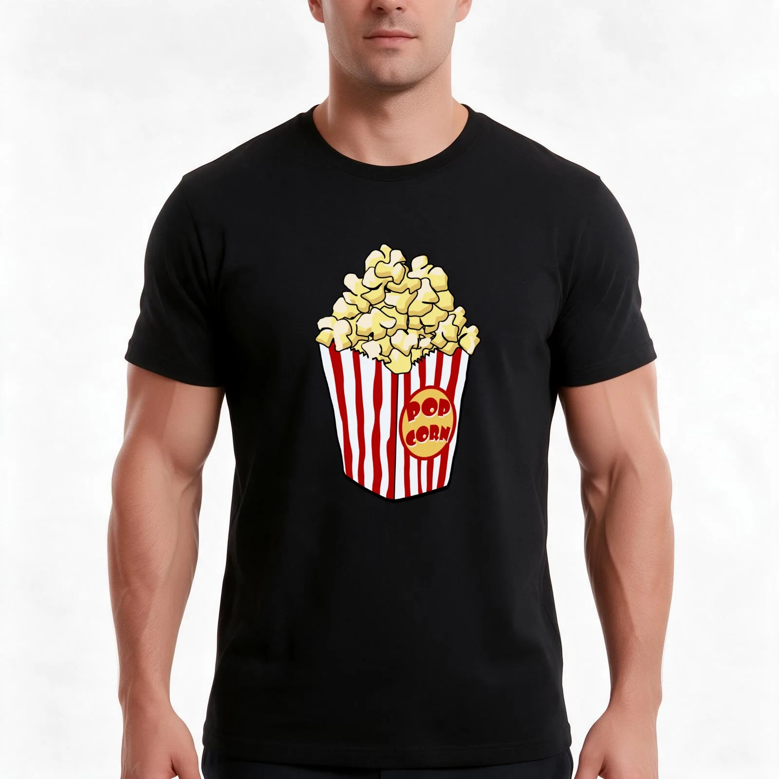 Cartoon Popcorn Bag T-Shirt, Summer Casual Cotton Tee, Oversized Streetwear Tops, Vintage Graphic Print, Loose Fit Short Sleeve