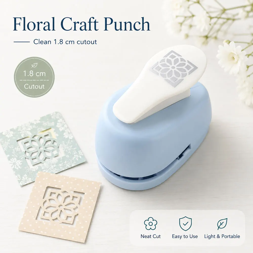 1-Pack Vintage Floral Paper Punch, 1.8cm Square Cutout Craft Tool with Durable ABS Body for Scrapbooking, Cards and DIY Projects
