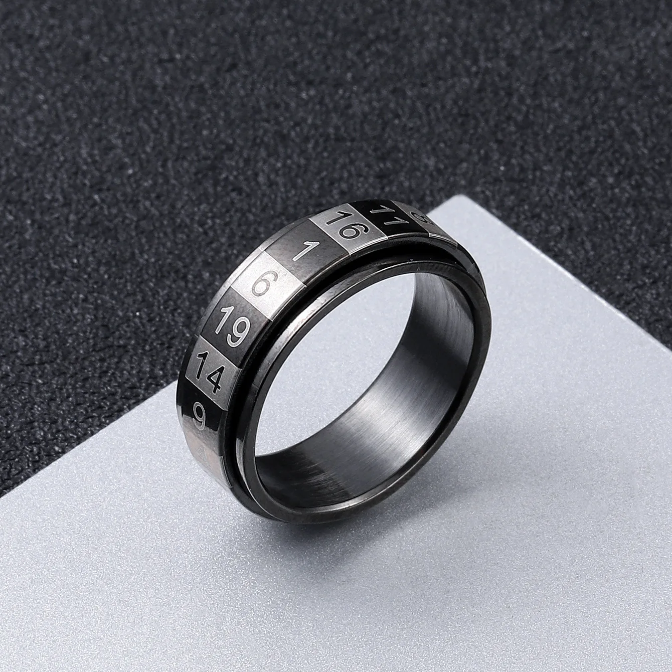 Stainless Steel Digital Letter Rotable Ring for Men Punk Trendy Jewelry New