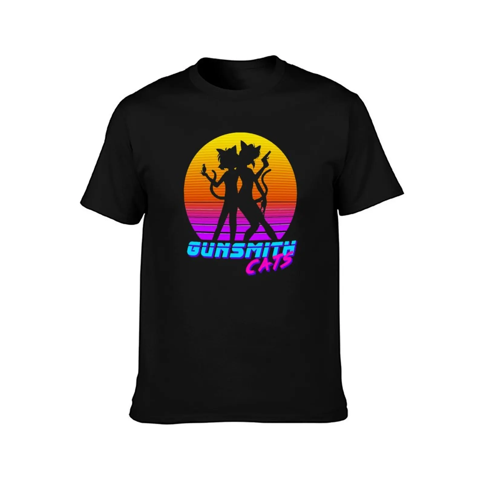 Neon Gunsmiths T-Shirt, Summer Casual Cotton Tee, Oversized Streetwear Tops, Vintage Graphic Print, Loose Fit Short Sleeve
