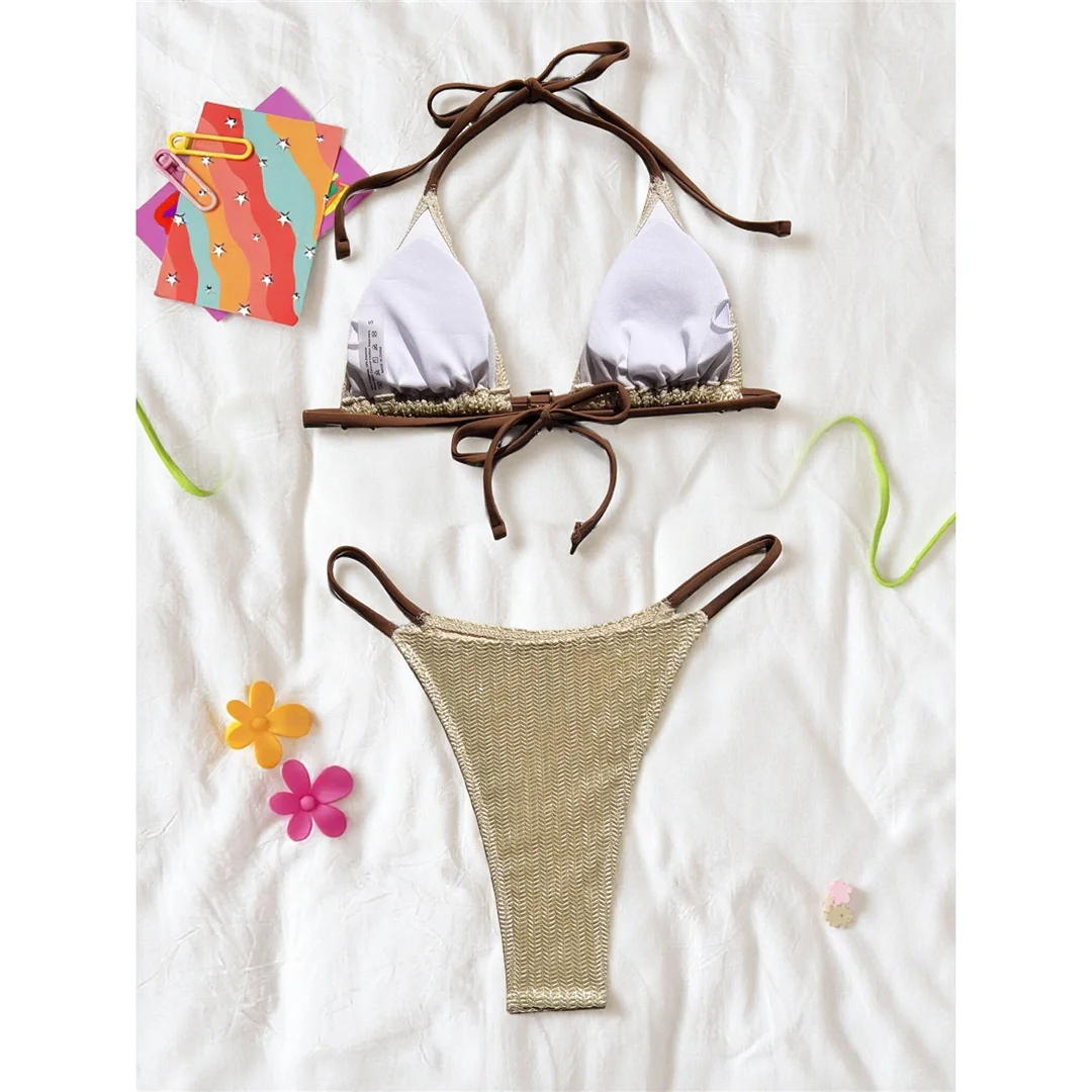 S - XL Neuer Neckholder-Bikini mit hohem Beinausschnitt, Damen-Badebekleidung, zweiteiliger Bikini-Set, gepolsterter Badeanzug, Badeanzug, Schwimmanzug V8360 – Detail 6