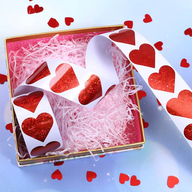 50-500pcs red love shape Valentine\'s Day paper candy bag packaging sticker gift box packaging bag wedding sticker