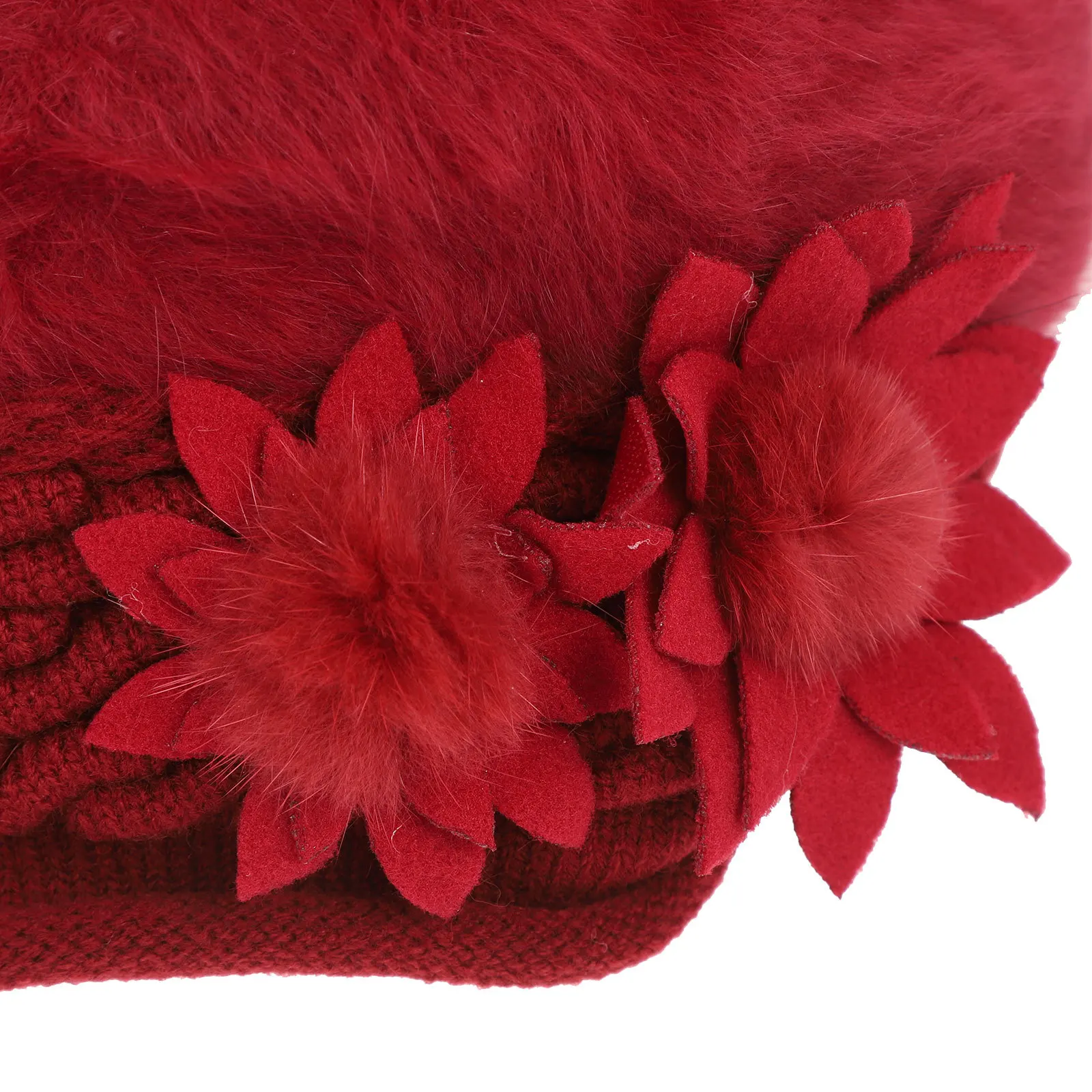 

Flower Beret Hat For Women Knitted Winter Warm Beanie Thickened Inner Elegant Design Outdoor Snow Sports Cap