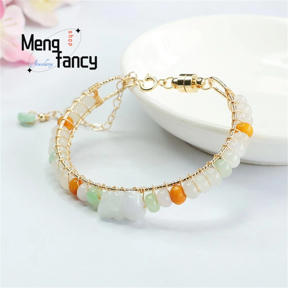 Natural Jadeite Pixiu Bracelet Tri-colour Abacus Bead String Exquisite Elegant Simple High-grade Luxury Quality Fashion Jewelry