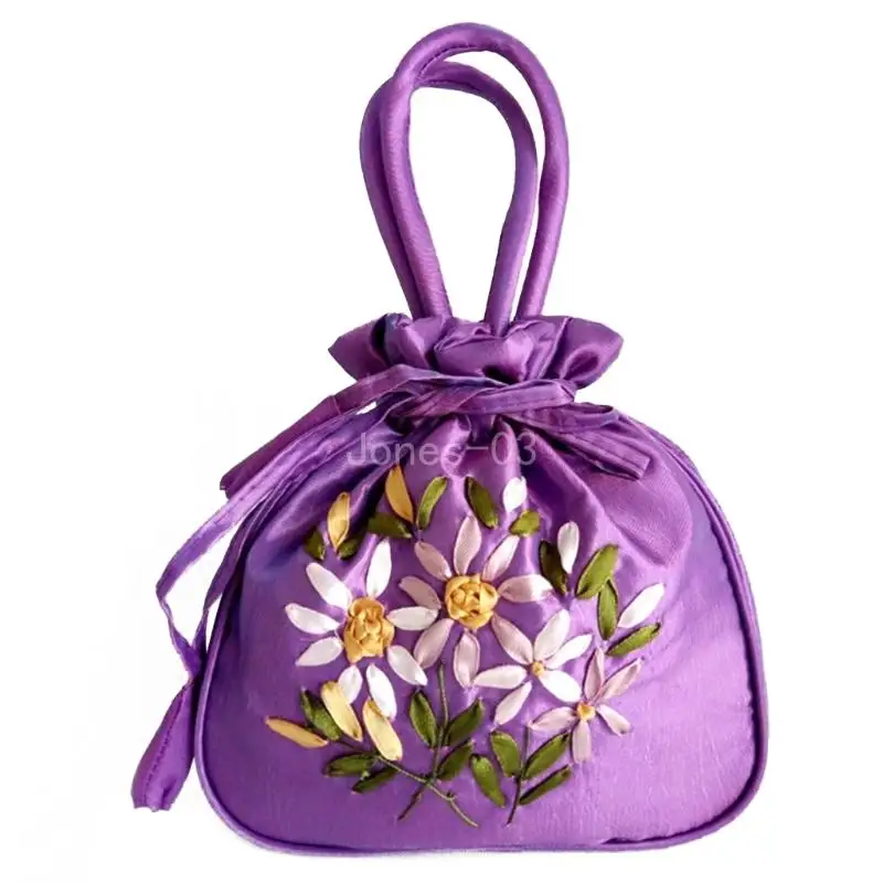 Q6PE Women Handbag Shoulder Ladies Floral Embroidered Purse Satchel Top Handle Tote Shopping Bag