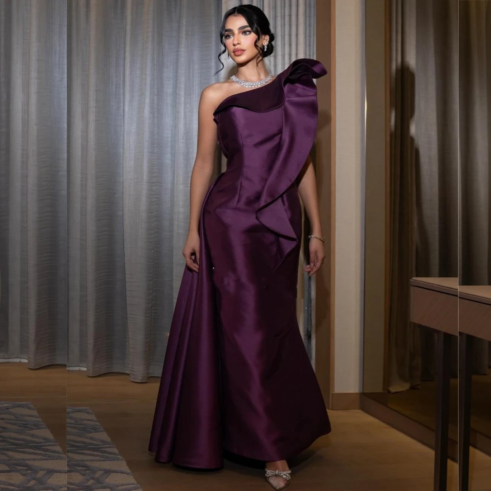 

Satin Ruffles Clubbing Sheath One-shoulder Bpoke Occasion Gown Midi Drs Saudi Arabia