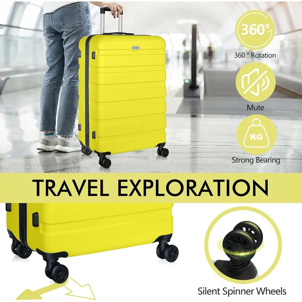 24 Inch Medium Yellow ABS Lightweight Hardside Suitcase with 4 Wheels and TSA Lock