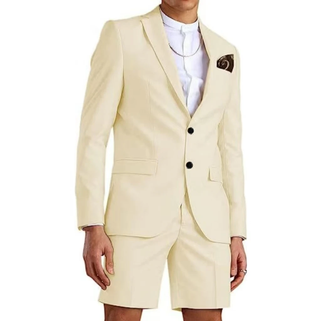 

Men's Slim Suit 2 Pieces Blazer And Shorts Pant Set Notched Lapel Two Button Tuxedo Suit Summer Wedding Sports Suit Set