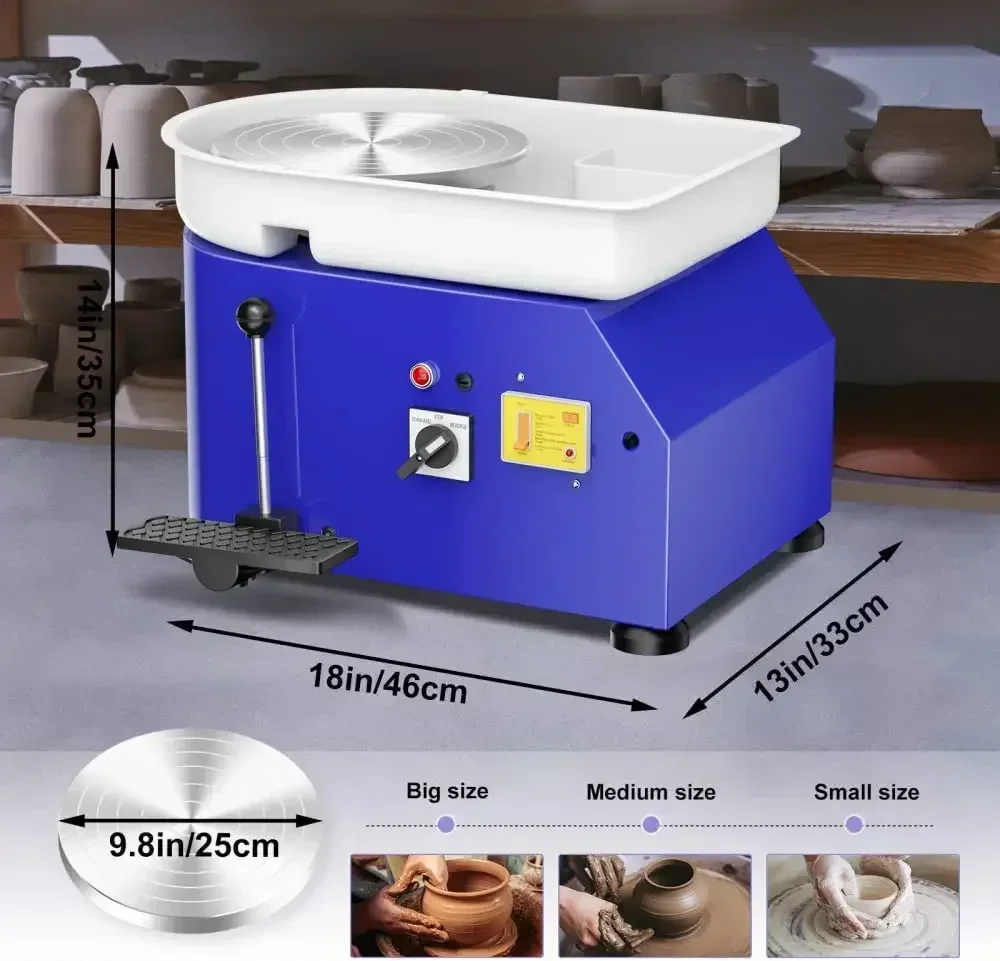 CT30 9.8 Inch Electric Pottery Wheel Machine 350W Clay Work Forming DIY Ceramic Making Tool Speed: 0-300 Revolutions Per Minute