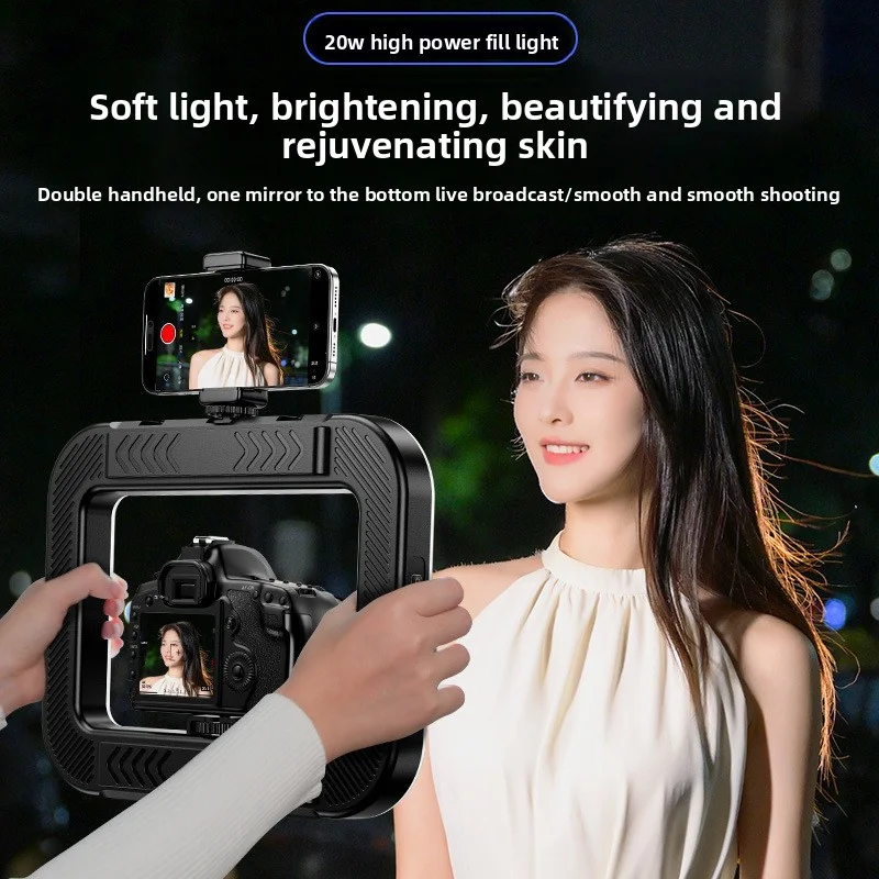 Nova gaiola recarregável anel de luz portátil para streaming ao vivo do telefone, fotografia portátil luz preenchimento desktop selfie beleza lâmpada