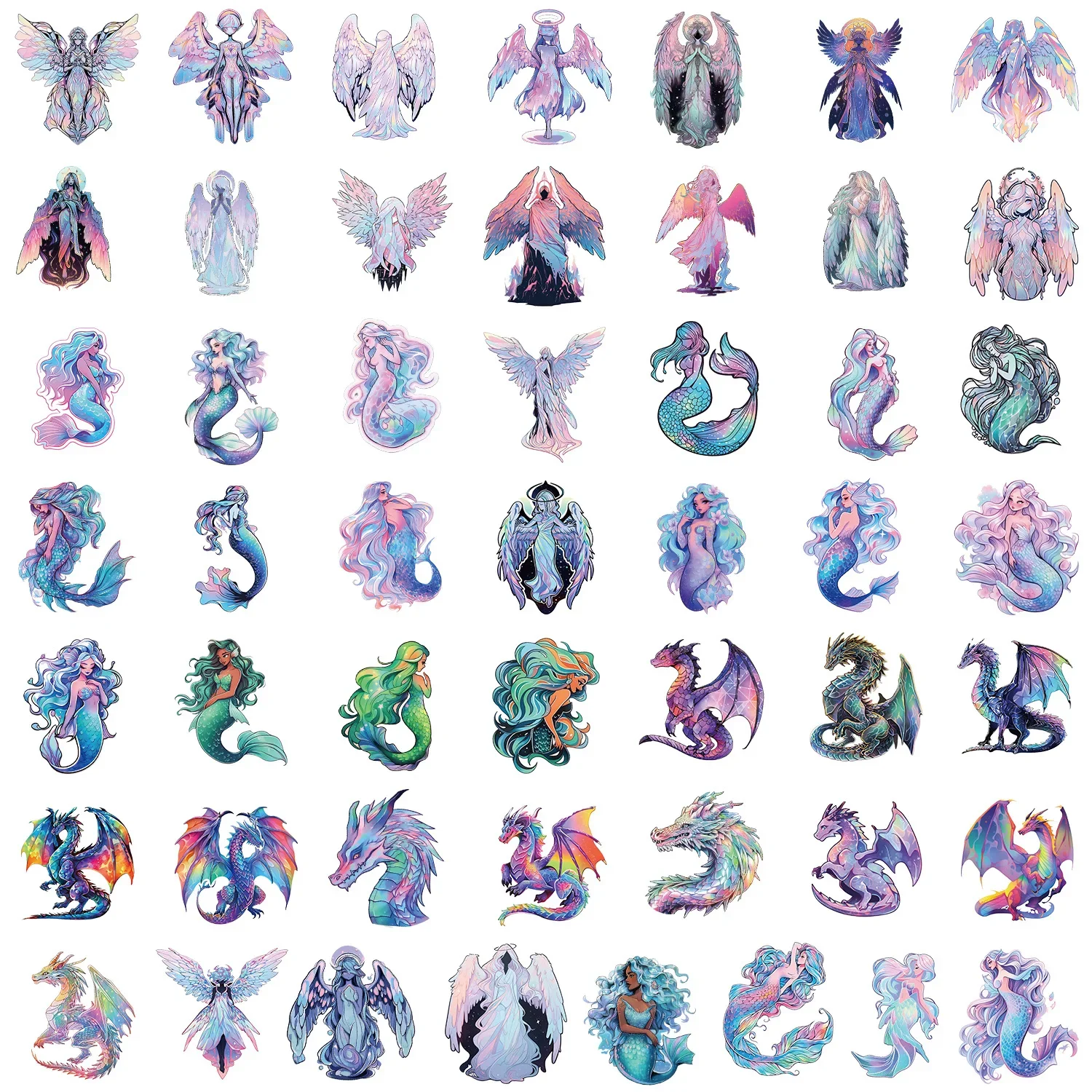 50pcs Angel Mermaid Holographic Laser Graffiti Water Cup Luggage Decoration Waterproof Creative Handbag Sticker