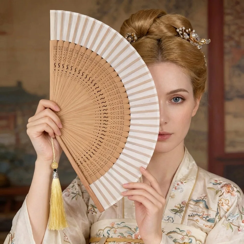 Retro Bamboo Folding Fan, Sturdy Bamboo Frame, Smooth Opening, Portable Handheld Summer Fan, Ancient Style Dance Prop, Party