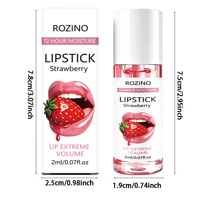 Strawberry Mini Volume-Enhancing Moisturizing Lipstick 2ml, Lip Oil / Lip Gloss, Mirror-Like Lip Oil, Shiny and Lustrous, 72 Hour Moisture, Lip Extreme Volume, Creates a Plump Effect, Moisturizes Lips, Suitable for Dry, Chapped, Dead Skin, and Lip Lines, Lip Care, Korean Skincare Product, Unisex, a Must-Have for All Seasons
