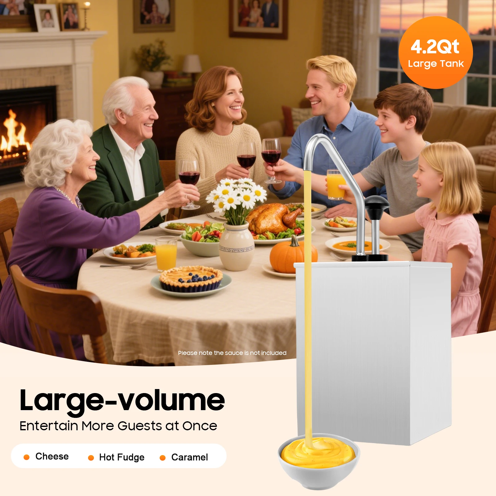 

Насос-дозатор для соуса из нержавеющей стали емкостью 4,2 карата для сыра, карамели, коммерческое кухонное оборудование для шведского стола, кофейни, один пресс