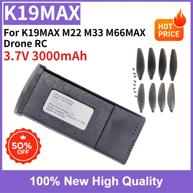 Brand-New Drone Battery 3.7V 3000mAh Replaceable Rechargeable for K19MAX M22 M33 M66MAX Drone RC Quadcopter Helicopter
